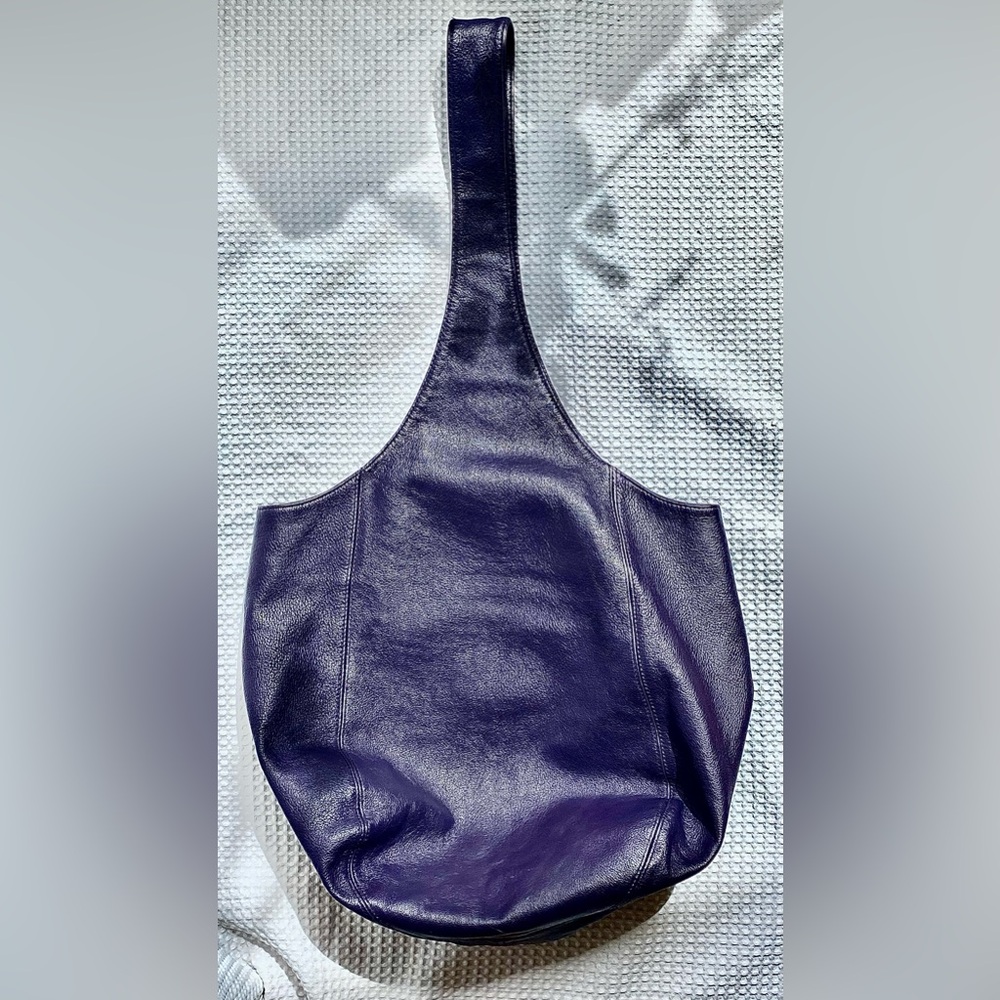 Halston Heritage Leather Tote XL oversized Bag eggplant purple slouchy hobo - Picture 8 of 12